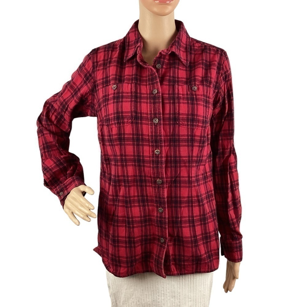 Duluth Trading Button Down Flannel Top Size S Red Plaid